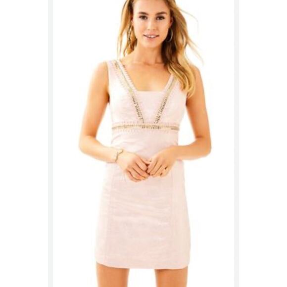 Lilly Pulitzer Karter Glisten Fan Jacquered Shift Dress in Paradise Tint Size 2 - Picture 8 of 9